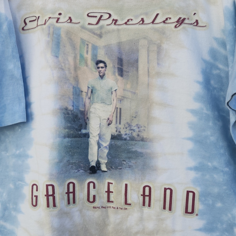 Vintage 90s Liquid Blue Elvis Presley Tie Dye Graceland Festival Graphic Large - Picture 2 of 4